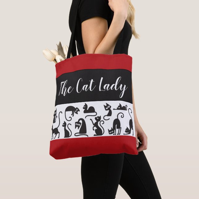 Fun Gift! The Cat Lady Whimsical Tote Bag (Close Up)