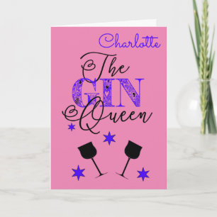 Fun Gin Queen Pink Birthday Card