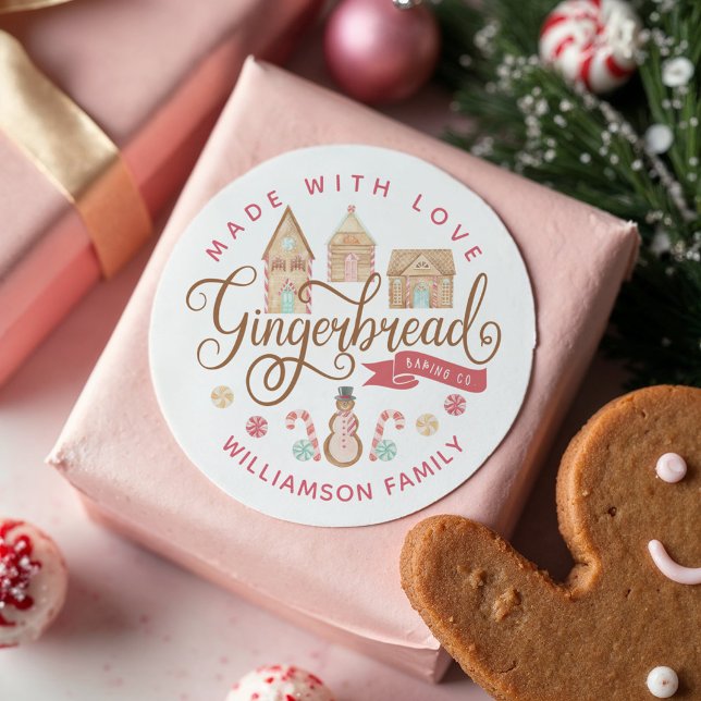 Fun Gingerbread Baking Co Gingerbread House Baking Classic Round Sticker (Fun Gingerbread Baking Co Gingerbread House Baking Classic Round Sticker)
