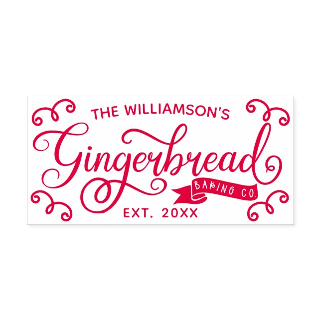 Fun Gingerbread Baking Co Personalized Family Name Self-inking Stamp (Design)