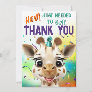 Fun Giraffe Colourful Confetti Birthday Thank You Card