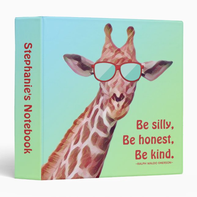 Fun Giraffe Inspirational Quote Emerson Be Silly  Binder (Front/Spine)
