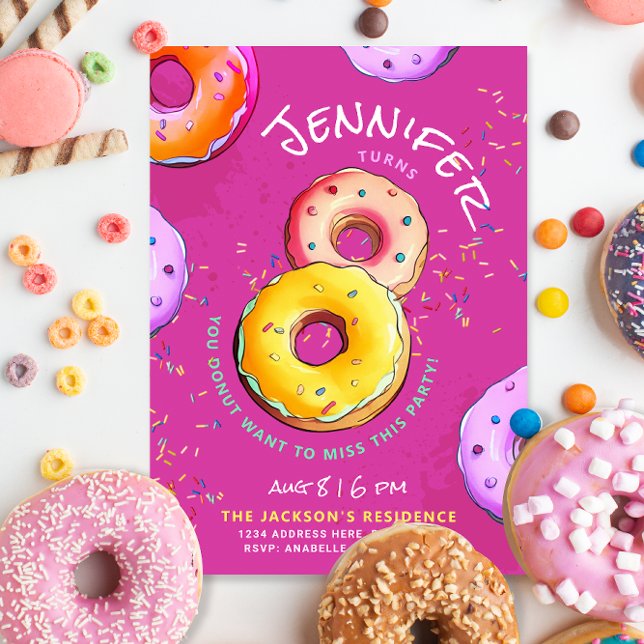 Fun Girl 8th Pink Doughnut Colourful Sprinkles Par Invitation (Creator Uploaded)