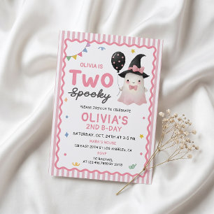 Fun Girl Cute Ghost Two Spooky Birthday Invitation