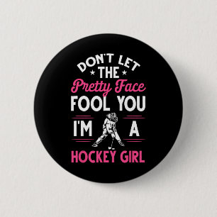 Fun Girl Hockey Gift For Women Kids Ice Hockey Pla 2 Inch Round Button