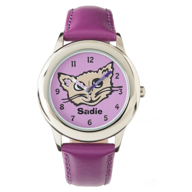 Fun girls cat / kitten graphic named wrist watch (Front)