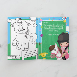 Fun Girls Equestrian Colouring Page Birthday Card