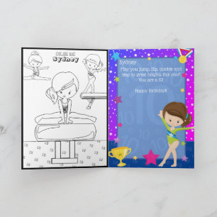 Fun Girls Gymnastics Colouring Page Happy Birthday Card