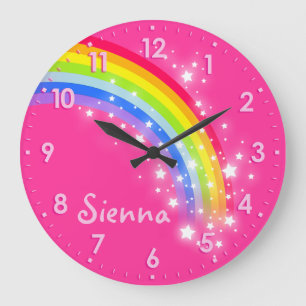 Fun girls kids rainbow name pink clock