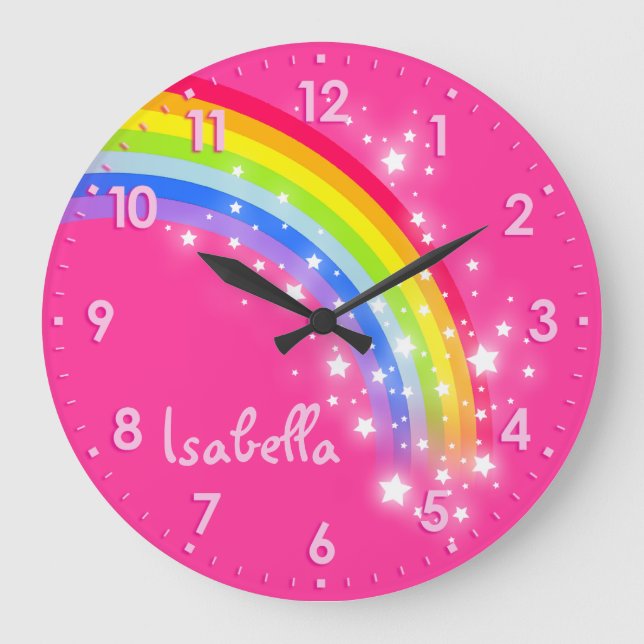 Fun girls kids rainette nom horloge rose (Recto)