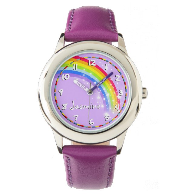 Fun girls rainbow purple name wrist watch (Front)