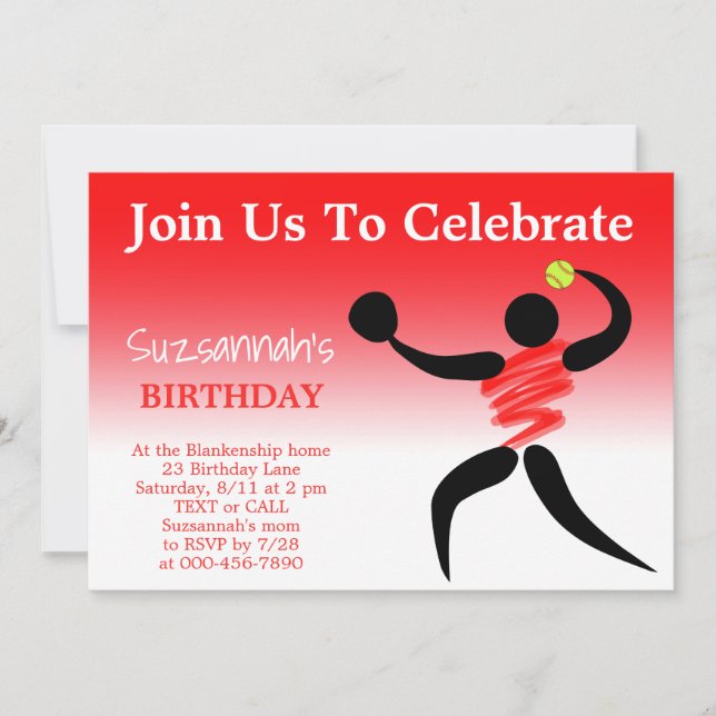 Fun Girls Softball Custom Birthday Party Invitatio Invitation (Front)