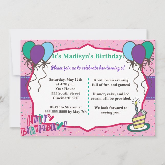 Fun Girly Birthday Invitation (Front)
