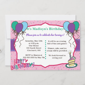 Fun Girly Birthday Invitation