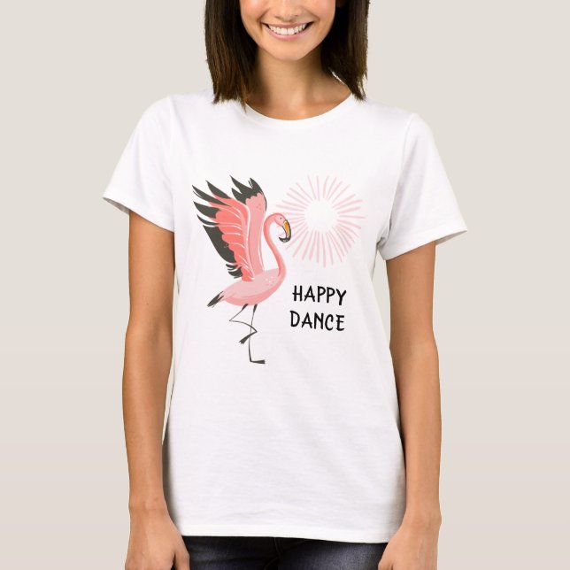Fun Girly Dancing Pink Flamingo T-Shirt (Front)