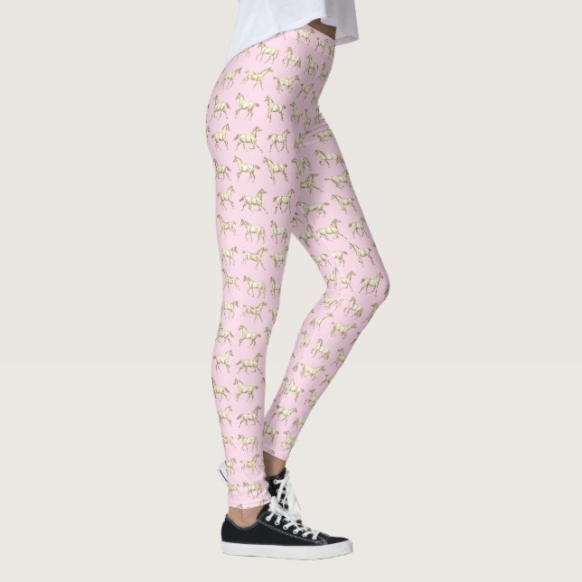 Fun Girly Galloping Horses Beige Pink Leggings (Right)
