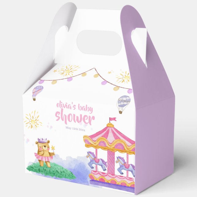 Fun Girly Magical Balloon Carousel Baby Shower Favor Box (Front)