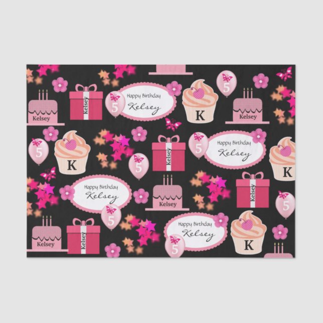 Fun & Girly Personalized Name & Age Birthday  Tissue Paper (Front)