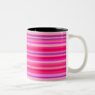 Fun, Girly Pink and Purple Stripes Pattern Two-Tone Coffee Mug