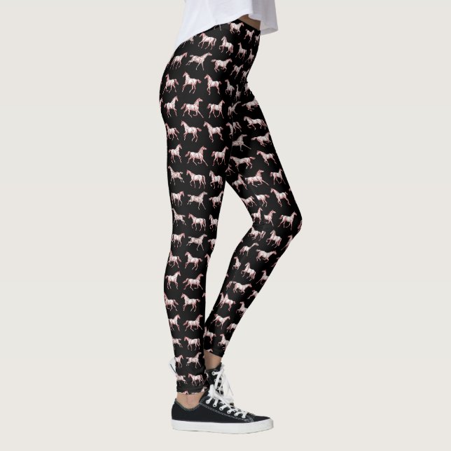 Fun Girly Pink Black Galloping Horses  Leggings (Right)