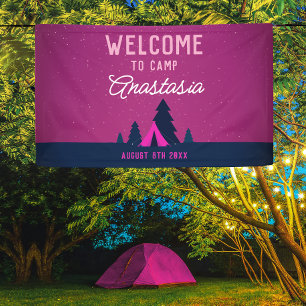 Fun Girly Pink Campfire Celestial Outdoor Welcome  Banner