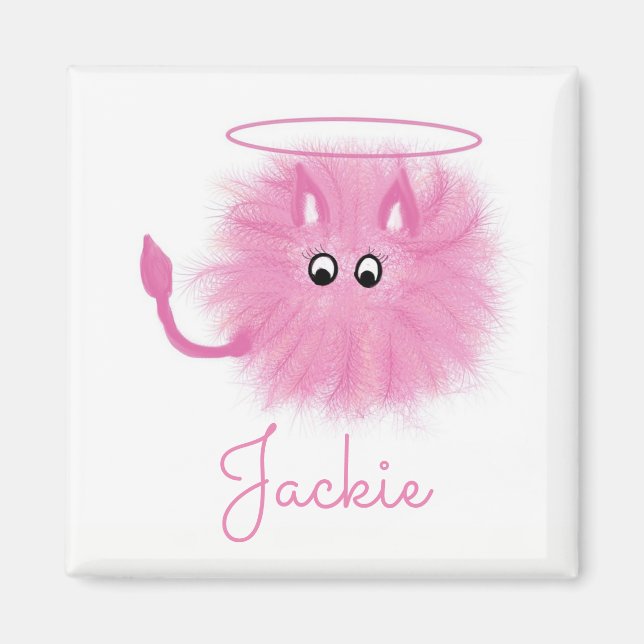 Fun Girly Pink Fluffy Cute Cartoon Saint or Sinner Magnet (Front)