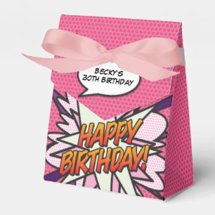 Fun Girly Pink Modern Comic Book Any Age Birthday Favor Box