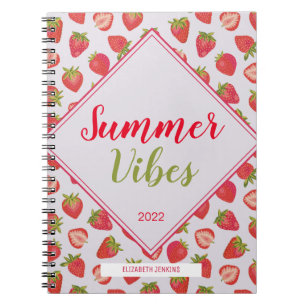 Fun Girly Pink Strawberry Summer Vibes Quote Notebook