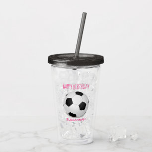 Fun Girly Soccer Ball Custom Pink Birthday Party Acrylic Tumbler