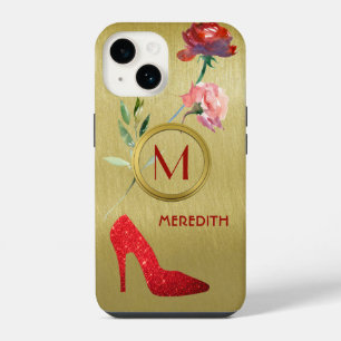 Fun Glam Elegant Floral Monogram Name  iPhone 14 Case
