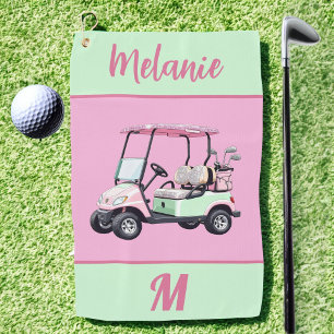 Fun Glam Golf Cart Monogram Name Golf Towel