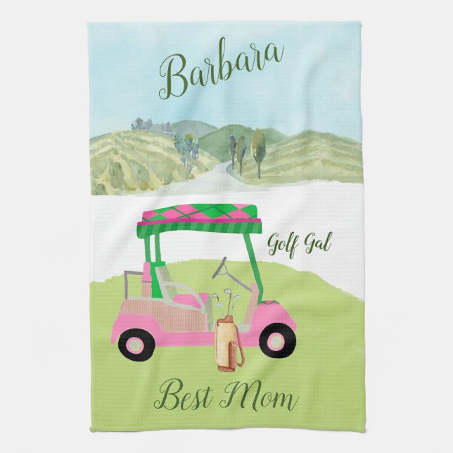 Fun Glam Golf Cart Scenic Best Mom Name   Kitchen Towel (Vertical)