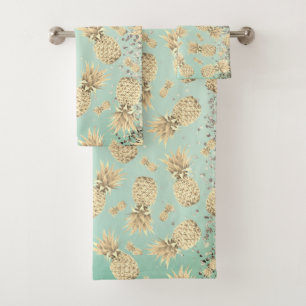 Fun Glittery Golden Pineapples  Bath Towel Set