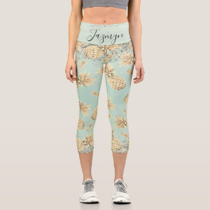 Fun Glittery Golden Pineapples Personalized Capri Leggings