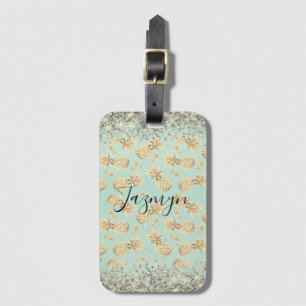 Fun Glittery Golden Pineapples Personalized Luggage Tag