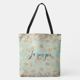 Fun Glittery Golden Pineapples Tote Bag