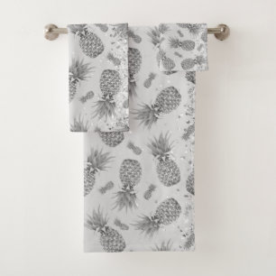 Fun Glittery Silver Pineapples  Bath Towel Set