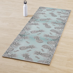 Fun Glittery Silver Pineapples Yoga Mat