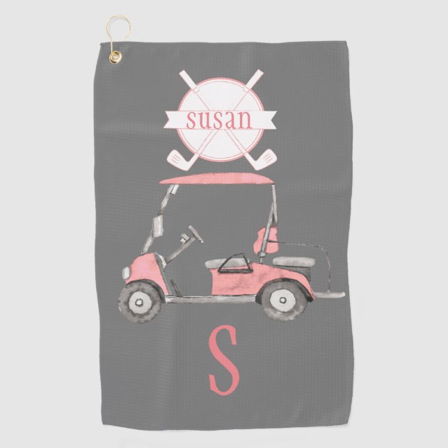 Fun Glitzy Golf Cart Monogram Name  Towel (Front)