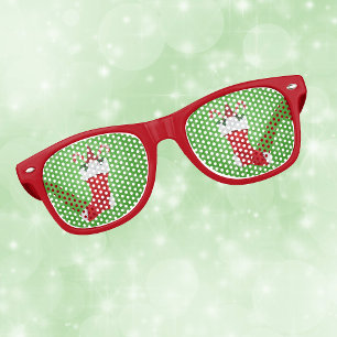 Fun Gnome in Red Christmas Stocking Green Swirled Retro Sunglasses
