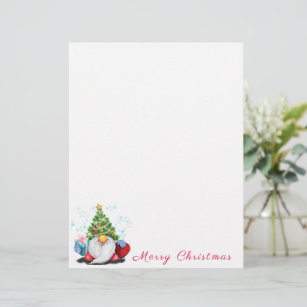 Fun Gnome with Christmas Tree Hat and Gift Letterhead