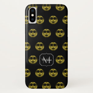 Fun gold black smileys polka dots pattern Monogram Case-Mate iPhone Case