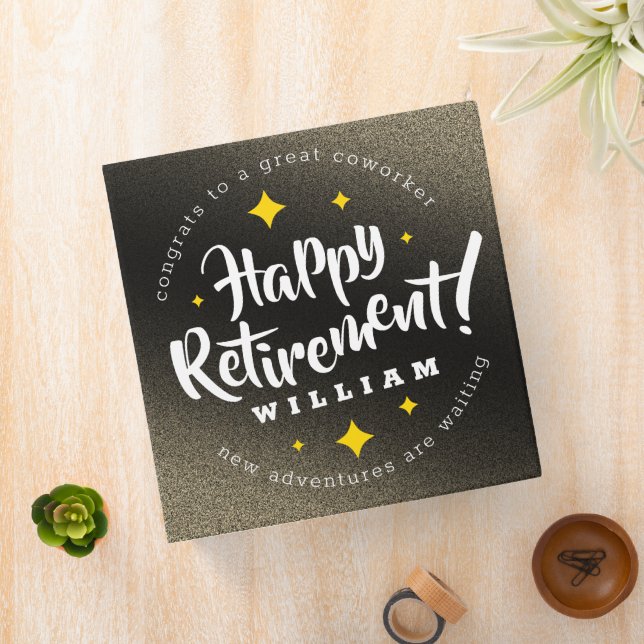 Fun Gold Glitter Stars Retirement New Adventures Binder (In Situ)