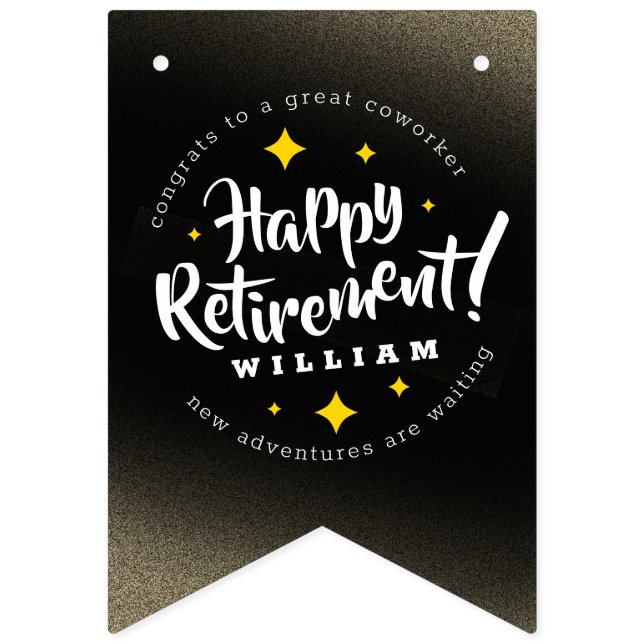 Fun Gold Glitter Stars Retirement New Adventures Bunting Flags (First Flag)
