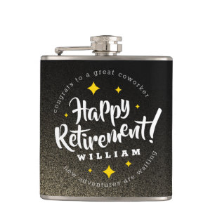 Fun Gold Glitter Stars Retirement New Adventures Hip Flask