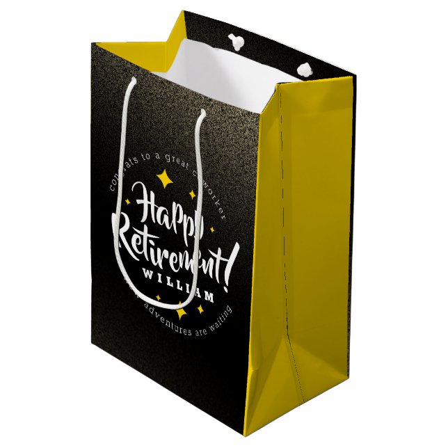 Fun Gold Glitter Stars Retirement New Adventures Medium Gift Bag (Front Angled)