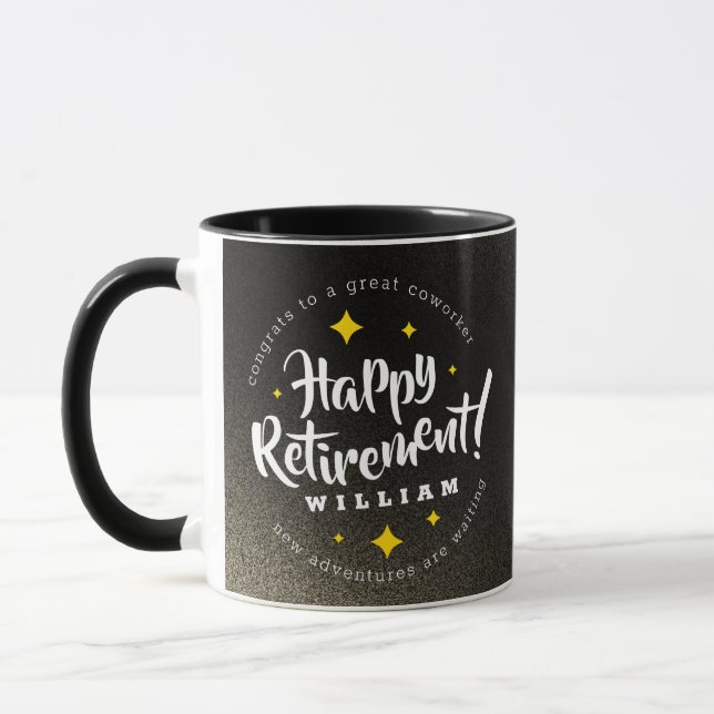 Fun Gold Glitter Stars Retirement New Adventures Mug (Left)