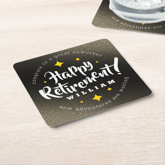 Fun Gold Glitter Stars Retirement New Adventures Square Paper Coaster (Angled)