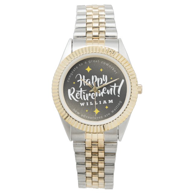 Fun Gold Glitter Stars Retirement New Adventures Watch (Front)