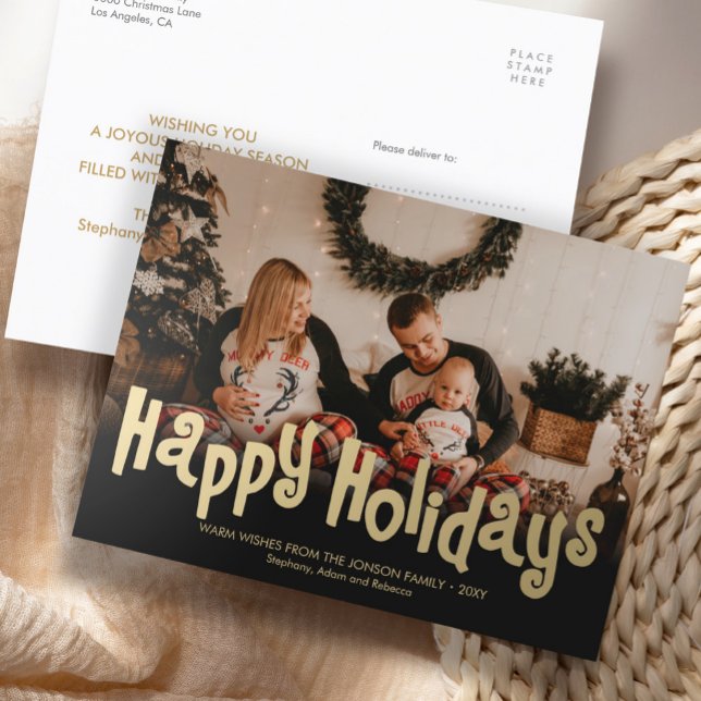 Fun Gold Happy Holidays Photo Carte Postale modern (Créateur téléchargé)